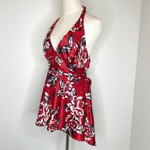XOXO Y2K Babydoll Satin Top Womens Large Red Floral USA